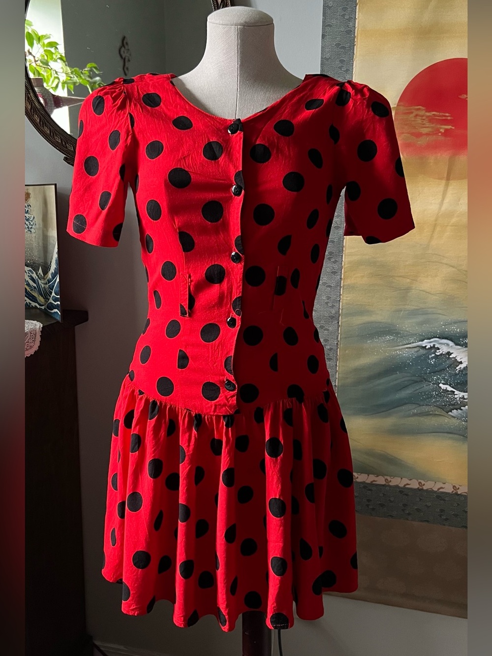 Vintage Red Polka Dot Short Sleeve Dress